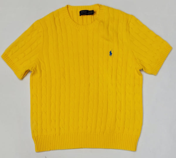 Nwt Polo Ralph Lauren Women's Yellow Cable Knit Small Pony Cotton S/S Sweater - Unique Style