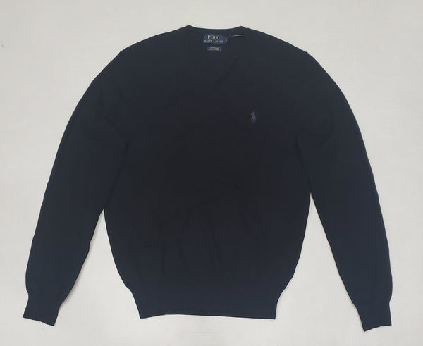 Polo Ralph Lauren Black w/Purple Horse V-Neck Wool Sweater - Unique Style