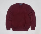 Polo Ralph Lauren Burgundy w/Burgundy Horse V-Neck Cotton Sweater - Unique Style