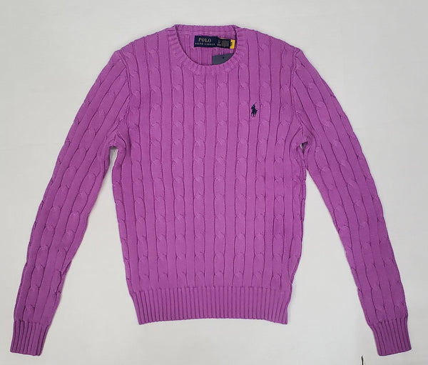 Nwt Polo Ralph Lauren Women's Lt Purple Cable Knit Small Pony Cotton Sweater - Unique Style