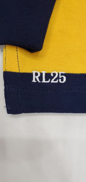Nwt Polo Ralph Yellow/Navy Striped Small Pony Classic Fit Rugby - Unique Style