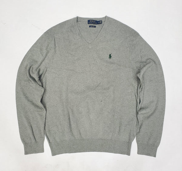 Nwt Polo Ralph Lauren Grey w/Green Horse V-Neck Cotton Sweater - Unique Style