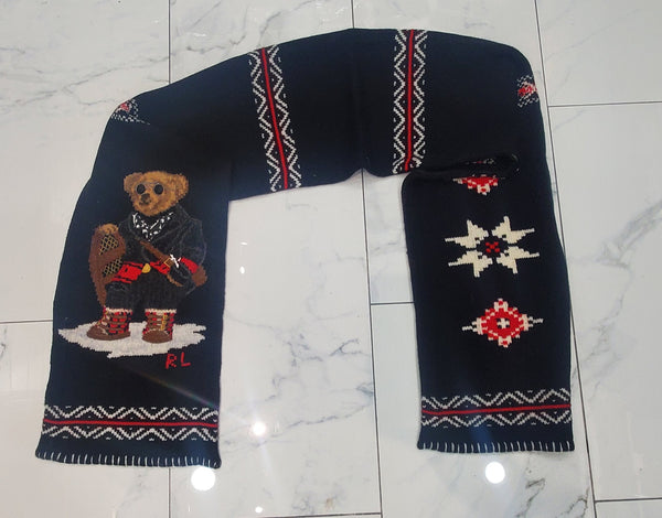 Nwt Polo Ralph Lauren Black/Red Snow Explorer Wool Blend Scarf