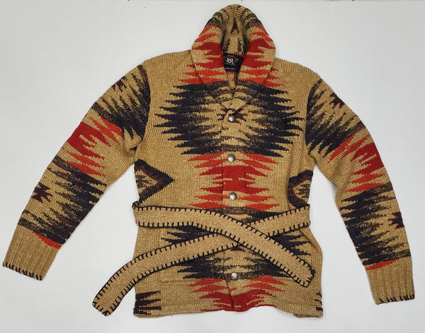 Ralph Lauren RRL Hand Knit Shawl Neck Belted Cardigan - Unique Style