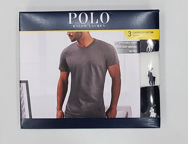 Polo Ralph Lauren Classic Fit 3 Pack Crew Neck Mixed Color Tee (Navy/White/Black) - Unique Style