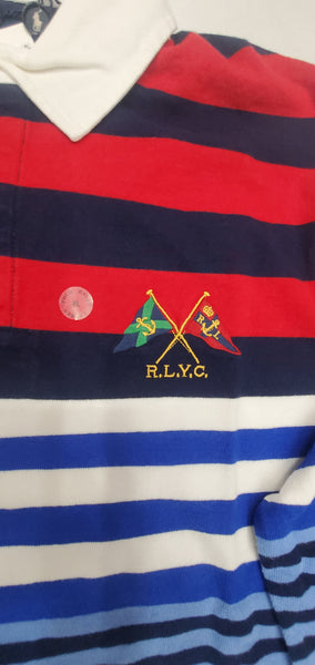 Nwt Polo Ralph Red/Navy/Blue/White Striped RLYC Cross Flag Classic Fit Rugby - Unique Style