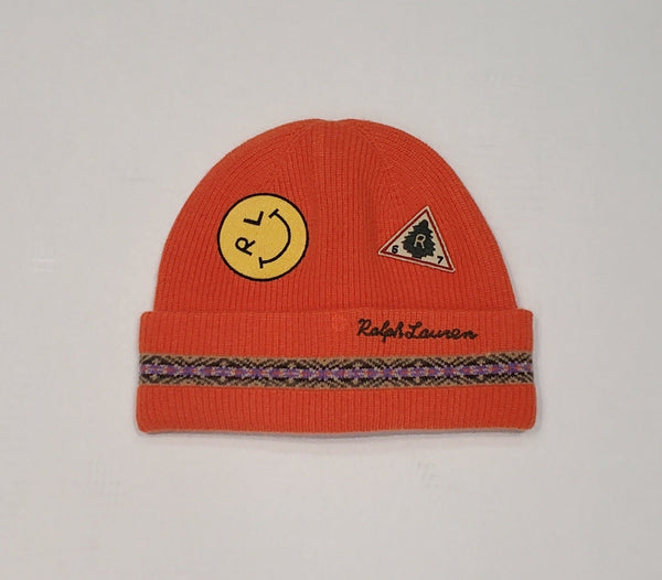 NWT Polo Ralph Lauren Orange RL Smiley Patch Skully - Unique Style