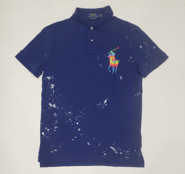 Nwt Polo Ralph Navy Blue Big Pony Splatter Paint Classic Fit Polo - Unique Style