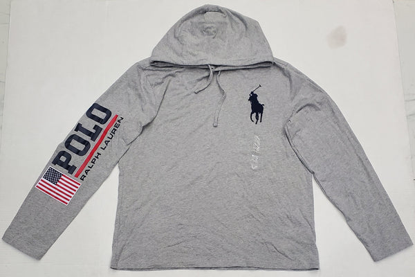 Polo Ralph Lauren Grey Long Sleeve Big Pony Hoodie Tee - Unique Style