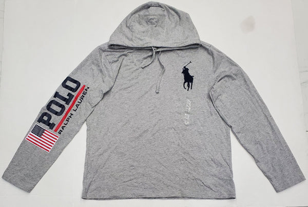 Polo Ralph Lauren Grey Long Sleeve Big Pony Hoodie Tee - Unique Style