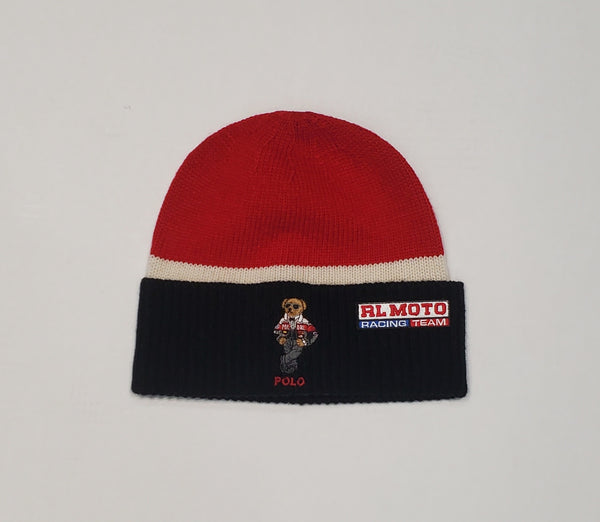 NWT Polo Ralph Lauren Red / Cream / Black RL Moto Racing Team Polo Bear Skully - Unique Style