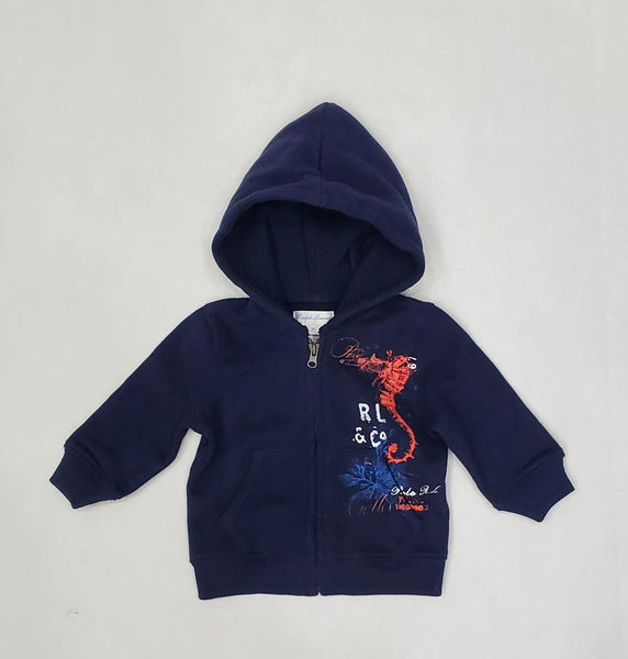 Nwt Kids Polo Ralph Lauren Navy SeaHorse Hoody (0-24M) - Unique Style