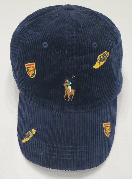 Nwt Polo Ralph Lauren Navy Corduroy Embroidered Adjustable Leather Strap Hat - Unique Style