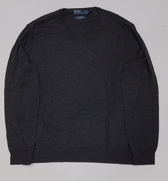 Nwt Polo Big & Tall Grey w/Burgundy Horse Wool V-Neck Sweater u - Unique Style