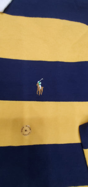 Nwt Polo Ralph Yellow/Navy Striped Small Pony Classic Fit Rugby - Unique Style