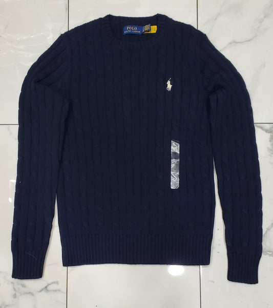 Nwt Polo Ralph Lauren Women's Navy Cable Knit Small Pony Cotton