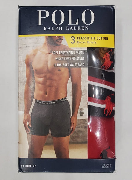 Polo Ralph Lauren Classic Fit 3 Pack Boxer Briefs (Black/Striped/Red) - Unique Style
