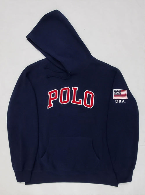 Nwt Polo Ralph Lauren Navy Polo Spellout Embroidered Fleece Hoodie - Unique Style