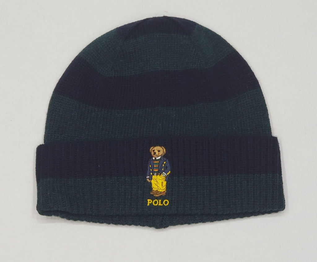 Nwt Polo Ralph Lauren Green/Navy Striped Polo Bear Skully