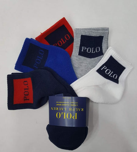 Nwt Polo Ralph Lauren 6 Pack Polo Spell out and pony Ankle Socks