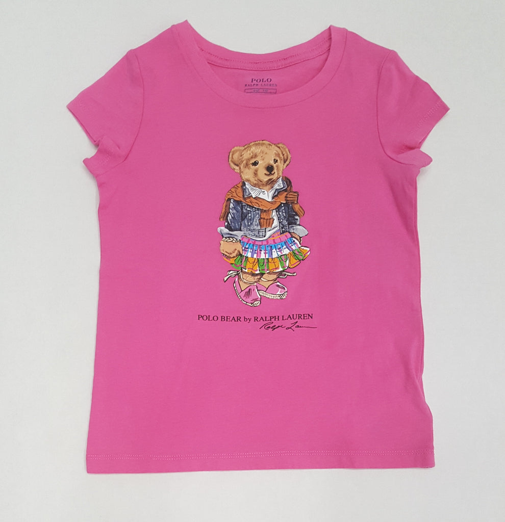 Nwt Kids Polo Ralph Lauren Pink Female Bear GIRLS Tee (2T-7T)