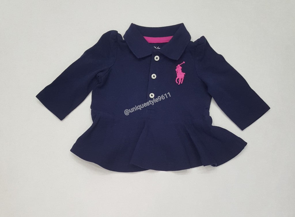 Nwt Kids Polo Ralph Lauren GIRLS Navy Blue/Pink Pony Dress (0-24M)