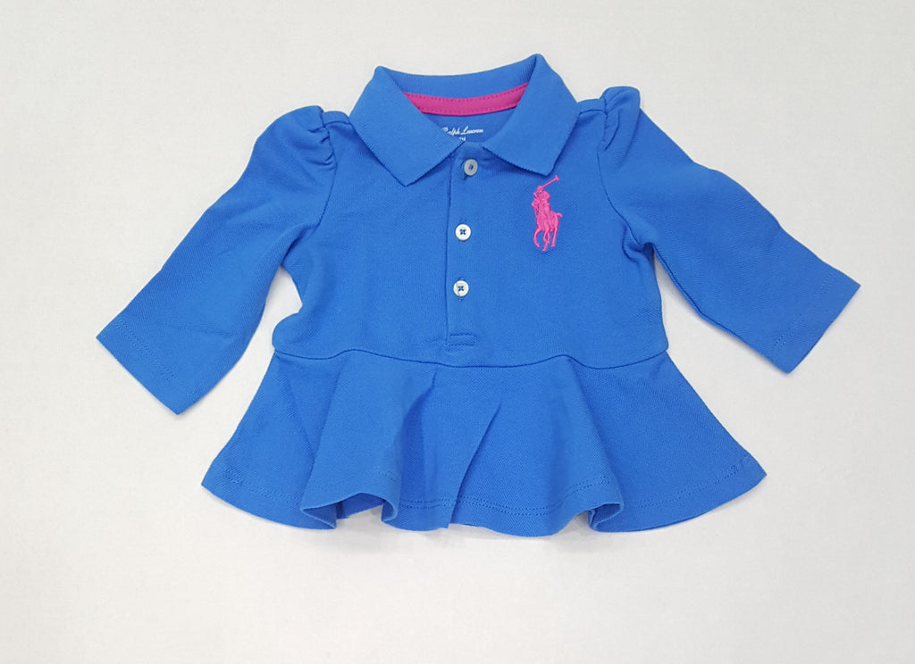 Nwt Kids Polo Ralph Lauren GIRLS Blue/Pink Pony Dress (0-24M)