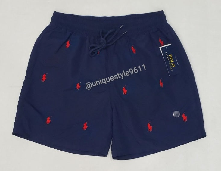 Nwt Polo Ralph Lauren Navy w/Red Allover Pony Swim Trunks