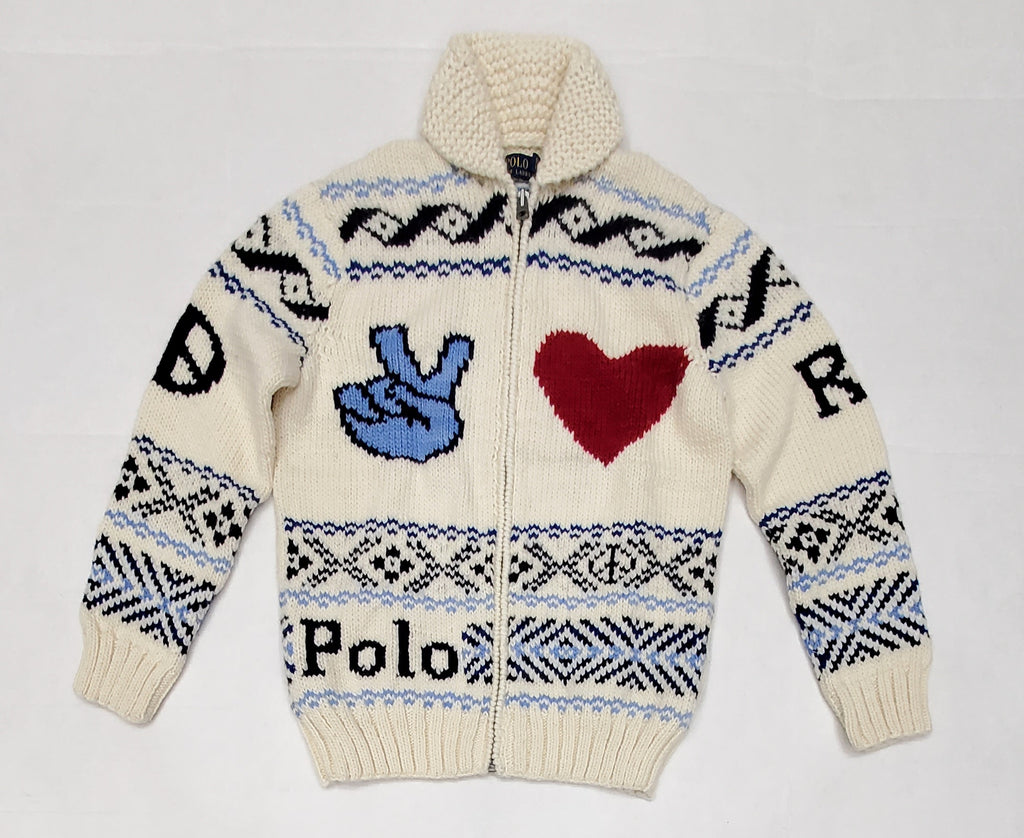 Nwt Polo Ralph Lauren Women's Love & Peace Zip Down Cardigan