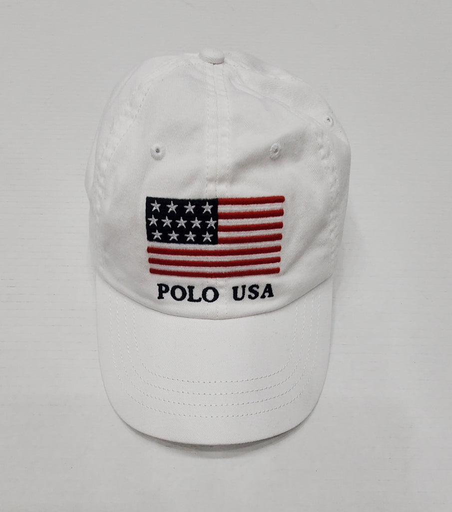 Nwt Polo Ralph Lauren Polo USA Flag Leather Strapback Hat
