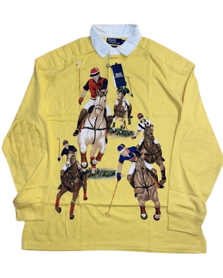 Nwt Polo Ralph Lauren Yellow Five Horsemen Classic Fit Rugby - Unique Style