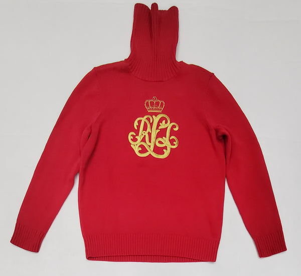 Nwt Lauren Ralph Lauren Red RL Crown Turtleneck Sweater - Unique Style