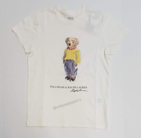 Nwt Polo Ralph Lauren Women's White Yellow Sweater Teddy Bear Tee - Unique Style