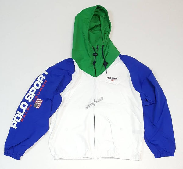 Nwt Polo Ralph Lauren White/ Royal/Green Polo Sport American Flag Windbreaker Jacket - Unique Style