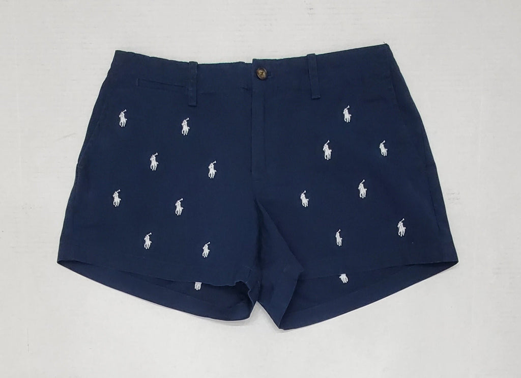 Nwt Polo Ralph Lauren Womens Navy Allover Small Pony Embroidered Shorts
