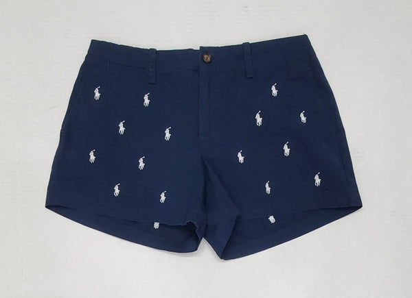 Nwt Polo Ralph Lauren Womens Navy Allover Small Pony Embroidered Shorts - Unique Style