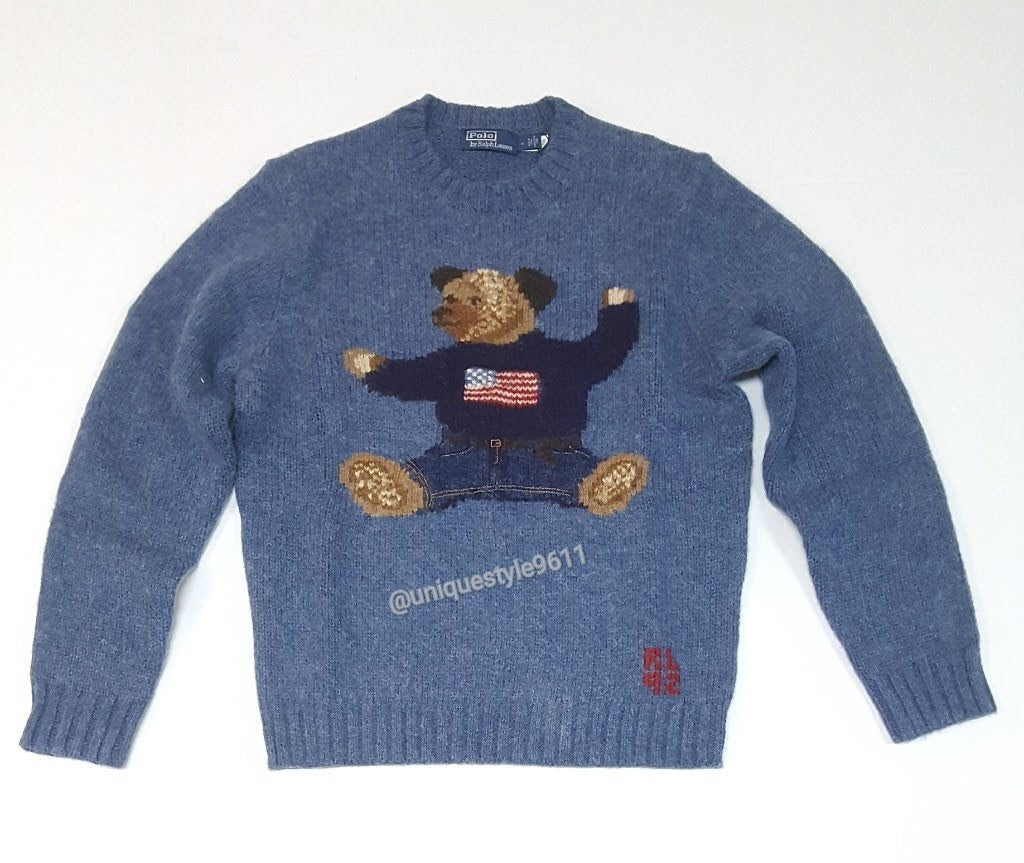 Nwt Polo Ralph Lauren Blue Sit Down Bear RL92 Sweater