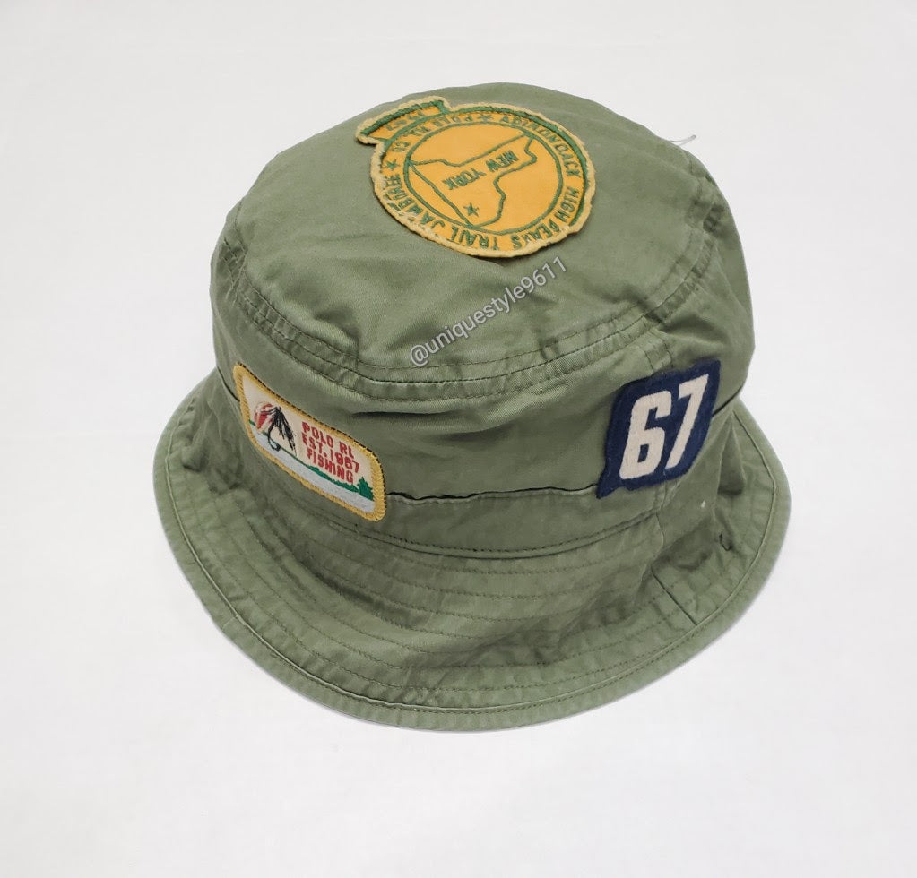 Nwt Polo Ralph Lauren Olive Patches Bucket Hat