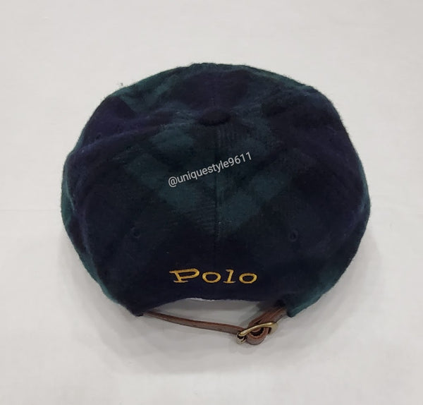 Nwt Polo Ralph Lauren Navy/Green Uni Laurel Crest Leather Strap Back - Unique Style