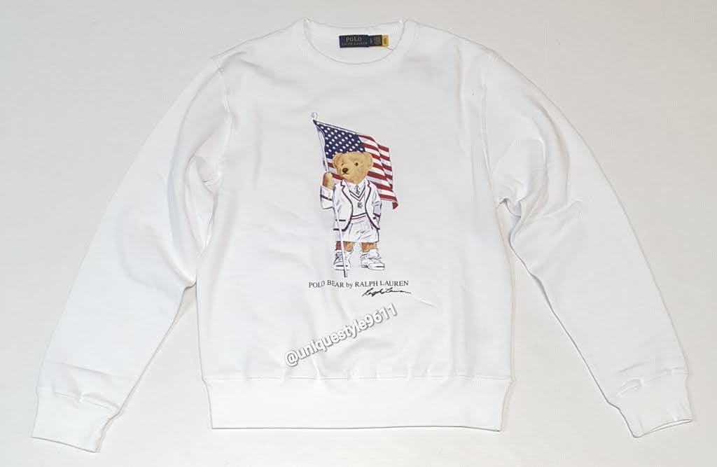 Nwt Polo Ralph Lauren Women's White American Flag Teddy Bear Sweatshirt