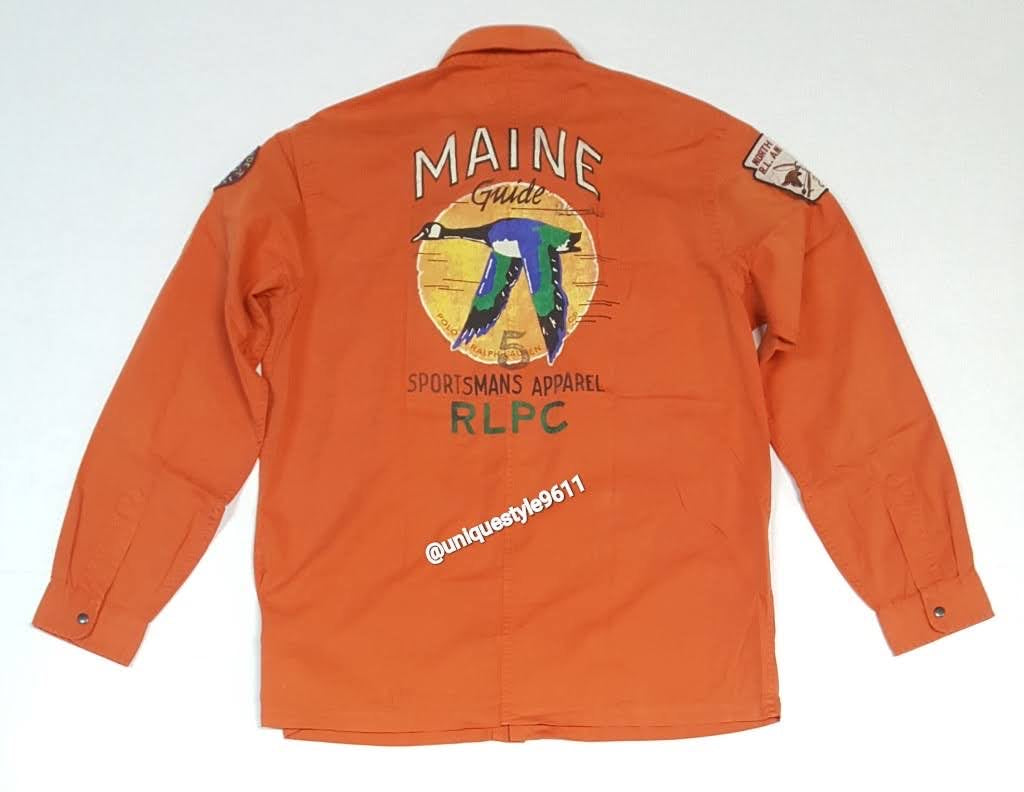 Nwt Polo Country Orange Sportsman Patches Maine Guide Button Up