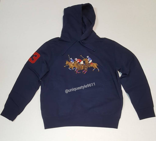Nwt Polo Ralph Lauren Navy Triple Pony Embroidered Hoodie - Unique Style