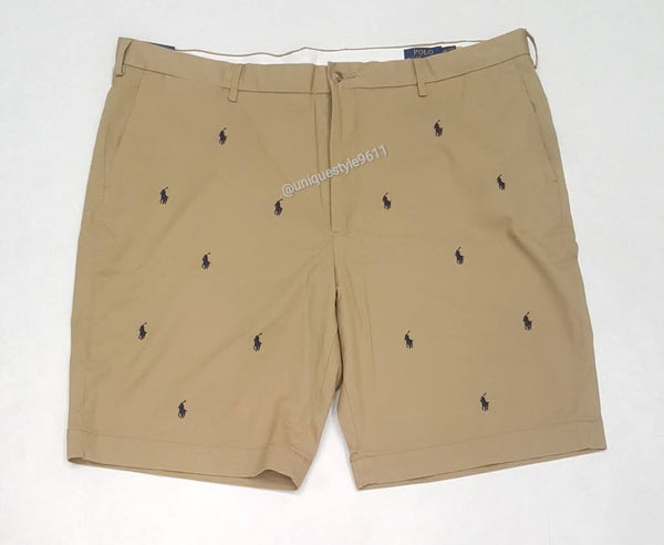 Nwt Polo Big & Tall Khaki Allover Print Small Pony Shorts - Unique Style