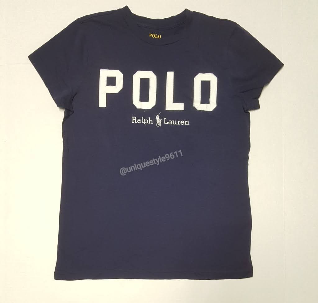 Nwt Polo Ralph Lauren Women Navy Blue Embroidered Spellout Tee