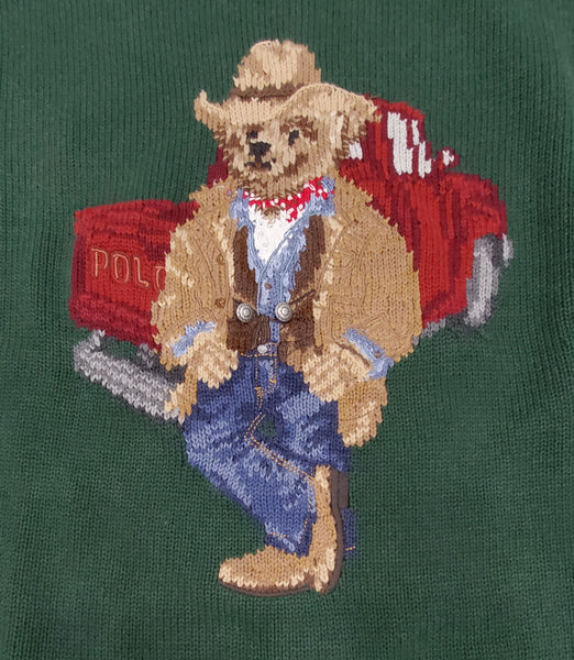 Nwt Polo Ralph Lauren Green Cowboy Cotton Teddy Bear Sweater - Unique Style