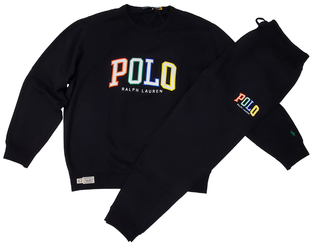 Nwt Polo Ralph Lauren Black  Color Spellout Sweatshirt with Matching Joggers