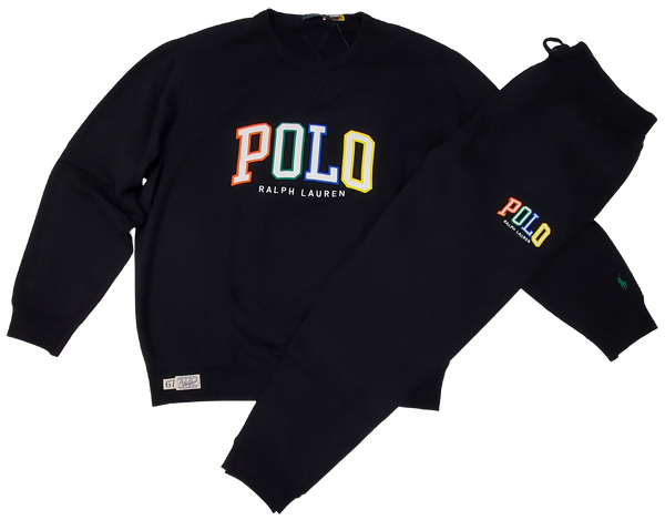 Nwt Polo Ralph Lauren Black  Color Spellout Sweatshirt with Matching Joggers - Unique Style