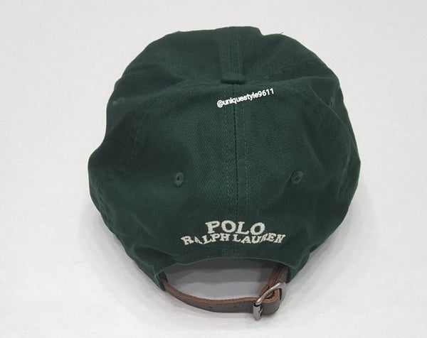 Nwt Polo Ralph Lauren Green Prep Teddy Bear Leather Adjustable Strap Back - Unique Style