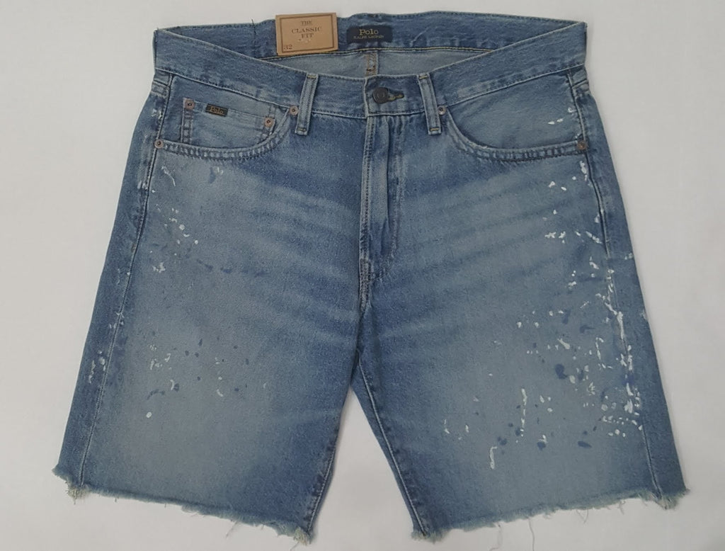 Nwt Polo Ralph Lauren Lt Blue Jean Paint Rips Classic Fit Shorts