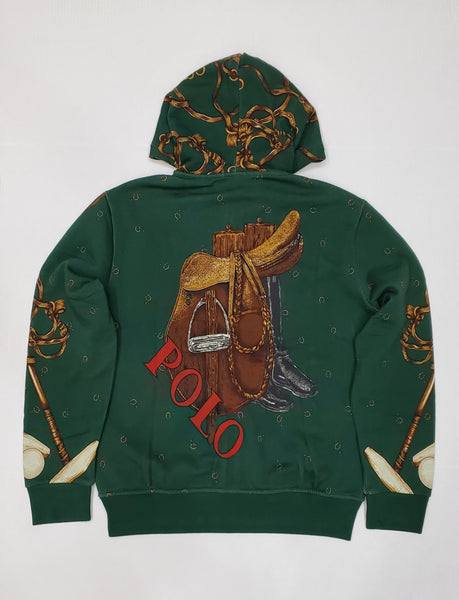 Nwt Polo Ralph Lauren Green Equestrian Saddle Print Zip Up Hoodie - Unique Style